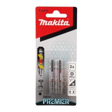 Makita E-03274 Impact Premier Double Ended PH2 Bit 50mm x2 Pcs