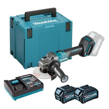 Makita GA005GD201 40v Max XGT Slide Switch 125mm Angle Grinder Inc 2x 2.5Ah Batts