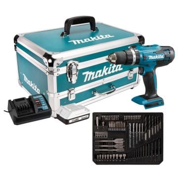 Makita HP488DWAX4 18v G-Series Combi Hammer Drill Inc 1x 2.0Ah Battery + 70 Piece Drill Bit Tool Chest