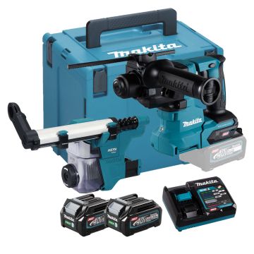 Makita HR010GD201 40v XGT Brushless Rotary Hammer & DX16 Dust Extractor Inc 2x 2.5Ah Batts