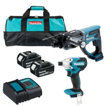 Makita DLX2555TX1 18v LXT Cordless SDS+ Hammer Drill & Impact Driver Kit Inc 2x 5Ah Batteries