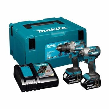 Makita DLX2579TJ 18v LXT Twin Kit DHP489Z Combi Drill & DTD158Z Impact Driver Inc 2x 5.0Ah Batteries