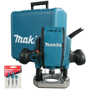 Makita RP0900X 1/4" Plunge Router With Straight Guide & Router Bits In Carry Case
