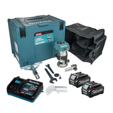 Makita RT001GD201 40v Max XGT 1/4" & 3/8" Brushless Router Inc 2x 2.5Ah Batts