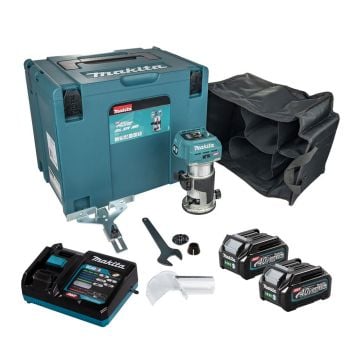 Makita RT001GD203 40v Max XGT 1/4" & 3/8" Brushless Router Inc 2x 2.5Ah Batts In Makpac Carry Case