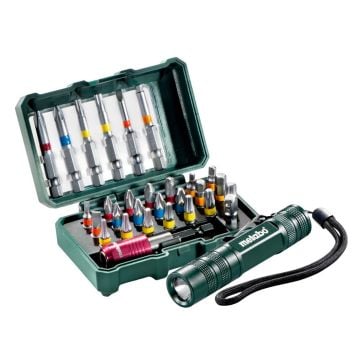 Metabo 626721000 Screwdriver Bit Box Set Inc Mini Flashlight x29 Pcs