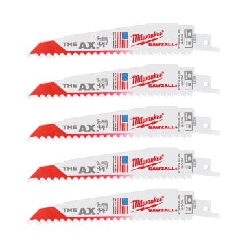 Milwaukee 48005021 Sawzall THE AX 150mm x 5TPI Heavy Duty Reciprocating Saw Blades x5 Pcs