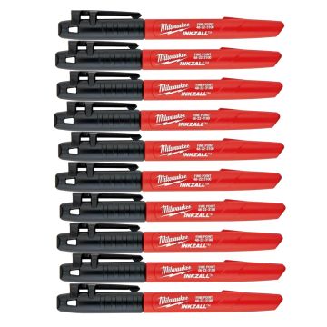 Milwaukee 48223100 Black Fine Point Inkzall Jobsite Marker Pack x10 Pcs