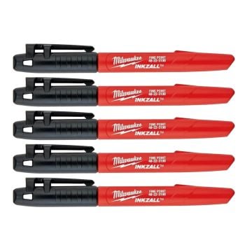 Milwaukee 48223100 Black Fine Point Inkzall Jobsite Marker Pack x5 Pcs