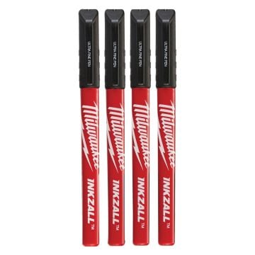 Milwaukee 48223164 INKZALL Jobsite Ultra Fine Point Jobsite Pens Black x4 Pcs
