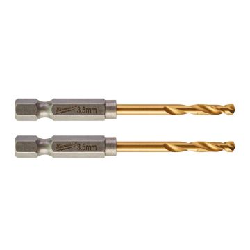 Milwaukee SHOCKWAVE Red Hex HSS-G Titanium Drill Bit 3.5mm x 69mm 48894707 x2 Pcs