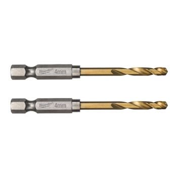 Milwaukee SHOCKWAVE Red Hex HSS-G Titanium Drill Bit 4mm x 71.5mm 48894708 x2 Pcs