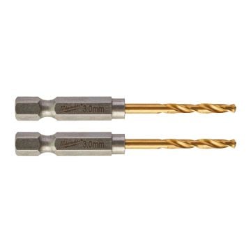 Milwaukee SHOCKWAVE Red Hex HSS-G Titanium Drill Bit 3mm x 65mm 48894763 x2 Pcs