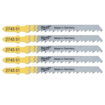 Milwaukee 4932274351 T101D 75mm x 4mm Clean Cut Wood & Plastic Jigsaw Blade x5 Pcs