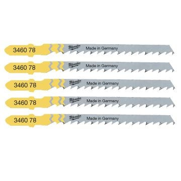 Milwaukee 4932346078 T244D 75mm x 4mm Curve Cut Jigsaw Blade x5 Pcs