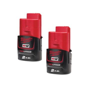 Milwaukee M12 B2 12v 2.0Ah Li-Ion Battery Twin Pack