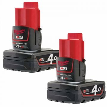Milwaukee M12 B4 12v 4.0Ah Li-Ion Battery Twin Pack