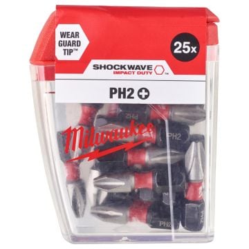 Milwaukee SHOCKWAVE Impact Duty Screwdriving Bit Set PH2 x 25mm x25 Pcs 4932430853