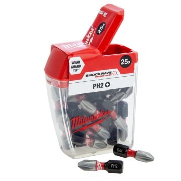 Milwaukee SHOCKWAVE IMPACT DUTY PH2 25mm Screwdriver Bit x25 Pcs 4932472037