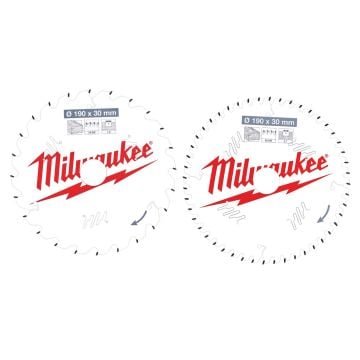 Milwaukee CSB 190mm x 30mm Circular Saw Blades For Hand Held Circular Saws Twin Pack (x2 Pcs) 4932479574