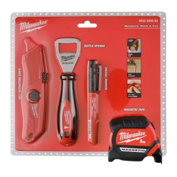 Milwaukee 4932480553 5m Tape Measure & Cutter Set + Bottle Opener x4 Pcs