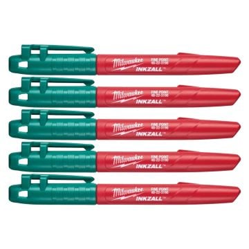 Milwaukee 4932492127 INKZALL Fine Point Jobsite Marker Green Pack x5 Pcs