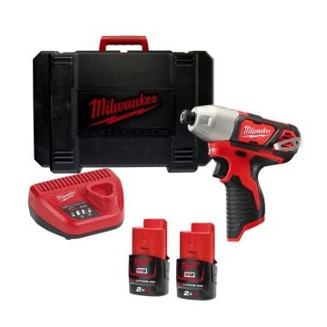 Milwaukee M12 BID-202C 12v Sub Compact 1/4" Hex Impact Driver Inc 2x 2.0Ah Batts