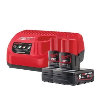 Milwaukee M12 NRG-602 12v Battery & Charger Kit Inc 2x 6.0Ah Batteries