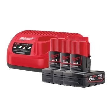 Milwaukee M12 NRG-603 12v Battery & Charger Kit Inc 3x 6.0Ah Batteries