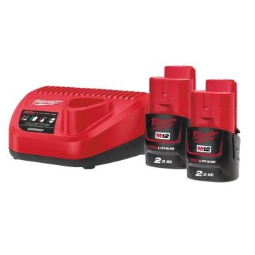 Milwaukee M12 NRG-202 12v Battery & Charger Kit Inc 2x 2.0Ah Batteries