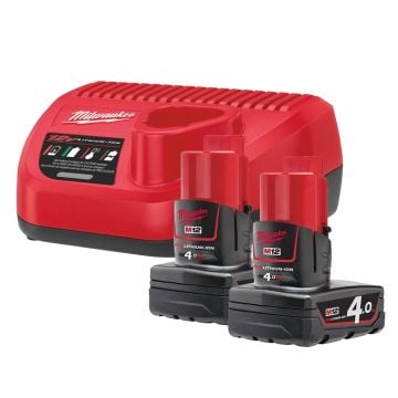 Milwaukee M12 NRG-402 12v Battery & Charger Kit Inc 2x 4.0Ah Batteries