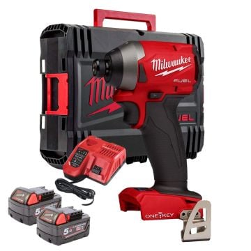 Milwaukee M18 FUEL ONEID2-502X ONE-KEY 18v Brushless 1/4" Hex Impact Driver Inc 2x 5.0Ah Batts