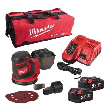 Milwaukee M18 BOS125-502B 18v 125mm Random Orbital Sander Kit Inc 2x 5.0Ah Batts