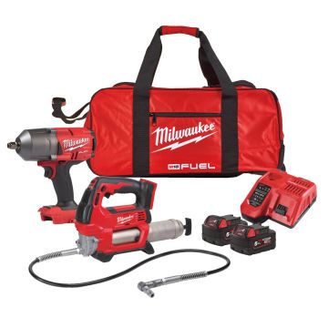 Milwaukee M18 FPP2AI-502B 18v Impact Wrench & Grease Gun Powerpack Kit Inc 2x 5.0Ah Batts