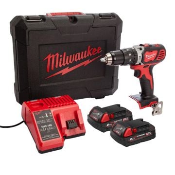 Milwaukee M18 BPD-202B 18v 13mm Compact Combi Drill Inc 2x 2.0Ah Batts