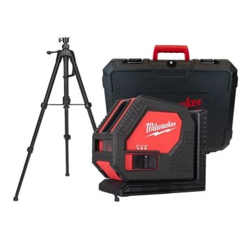 Milwaukee CLL-C Alkaline Green Cross Line Laser Inc 4x AA Batts In Carry Case + TRP120 Tripod