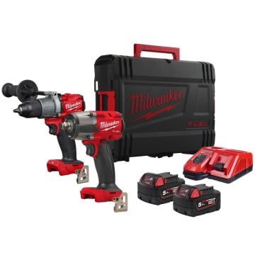 Milwaukee M18 FUEL FPP2AD2-502X 18v Combi Drill & Impact Wrench Kit Inc 2x 5.0Ah Batts