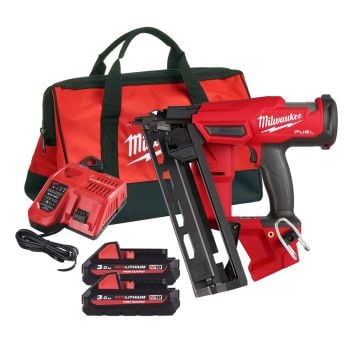 Milwaukee M18 FUEL FN16GA-302X 18v 16 GA Second Fix Angled Finish Nailer Inc 2x HIGH OUTPUT 3.0Ah Batts
