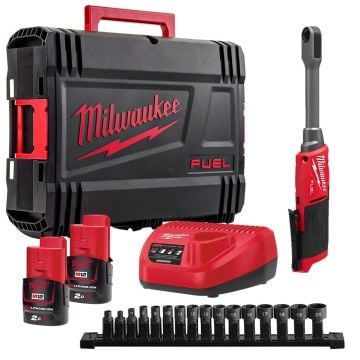 Milwaukee M12 FUEL INSIDER FPTR-202X 12v Brushless Pass Through Ratchet Inc 2x 2.0Ah Batts + Socket Set