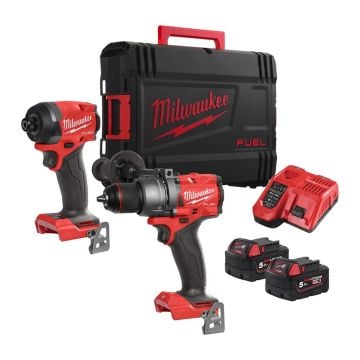 Milwaukee M18 FUEL FPP2A3-502X 18v Combi Drill & 1/4" Hex Impact Driver Powerpack Kit Inc 2x 5.0Ah Batts
