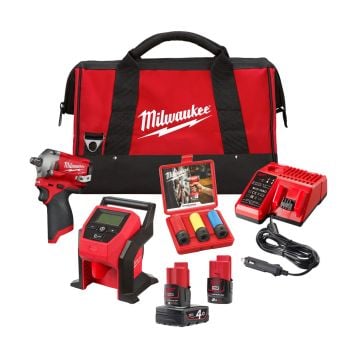 Milwaukee M12 FUEL FPP3AK-402B 12v Tyre Power Pack Kit Inc 1x 4.0Ah & 1x 2.0Ah Batts