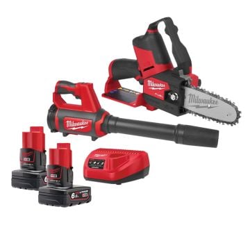 Milwaukee M12 FPP2OP1-602 12v Hatchet Pruning Saw & Blower Powerpack Kit Inc 2x 6.0Ah Batts