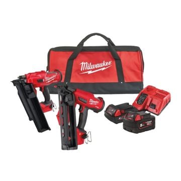 Milwaukee M18 FUEL FPP2BE-522B 18v Nailer Twin Pack Inc 1x 5.0Ah & 1x 2.0Ah Batts
