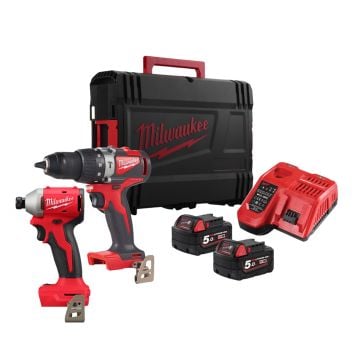 Milwaukee M18 BLPP2A3-502X 18v Twin Powerpack Combi Drill & Impact Driver Inc 2x 5.0Ah Batts