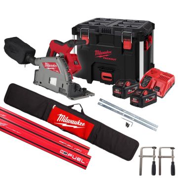 Milwaukee M18 FUEL FPS55-552P 18v Brushless 55mm Plunge Saw Inc 2x 5.5Ah HO Batts + Guide Rails Full Kit