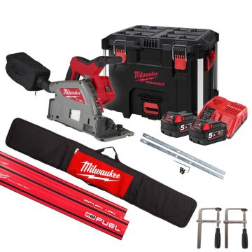 Milwaukee M18 FUEL FPS55-502P 18v Brushless 55mm Plunge Saw Inc 2x 5.0Ah Batts + Guide Rails Full Kit