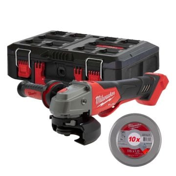 Milwaukee M18 FUEL FSAGV115XPDB 18v BL 115mm Angle Grinder Body Only In PACKOUT Carry Case Inc Cutting Discs x10 Pcs