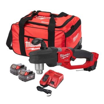 Milwaukee M18 FUEL CRAD2-502X 18v 13mm Right Angle Drill Inc 2x 5.0Ah Batts In Carry Case