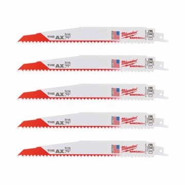 Milwaukee 48475026 230mm x 5TPI AX Sawzall HEAVY-DUTY Reciprocating Saw Blade x5 Pcs