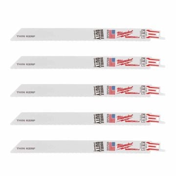 Milwaukee 48475188 Sawzall 230mm x 18TPI Thin Kerf Reciprocating Saw Blades For Metal x5 Pcs